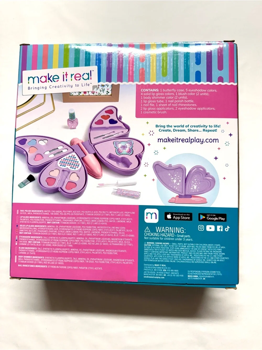 Pink Butterfly Cosmetic Play Set - 23-Piece Kids Beauty Kit